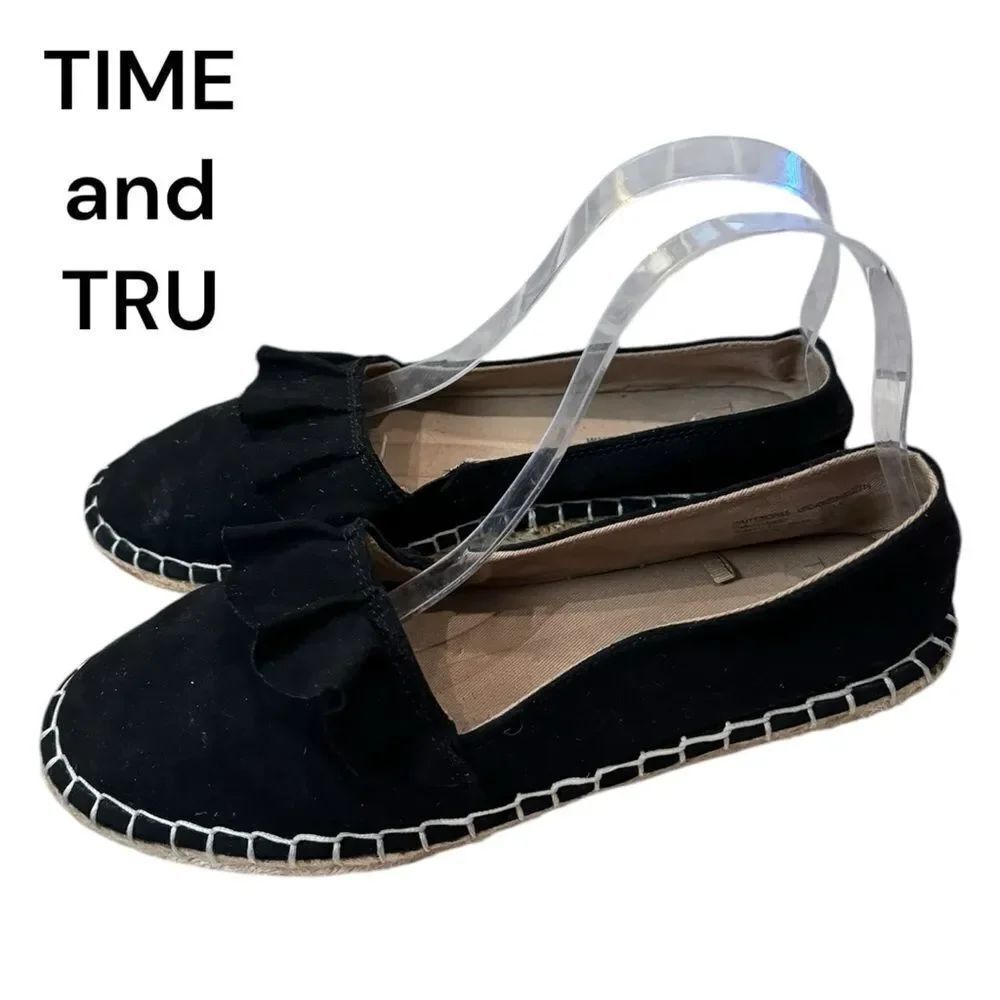 Time and Tru Women's Black Slip-on Espadrille Flats 9